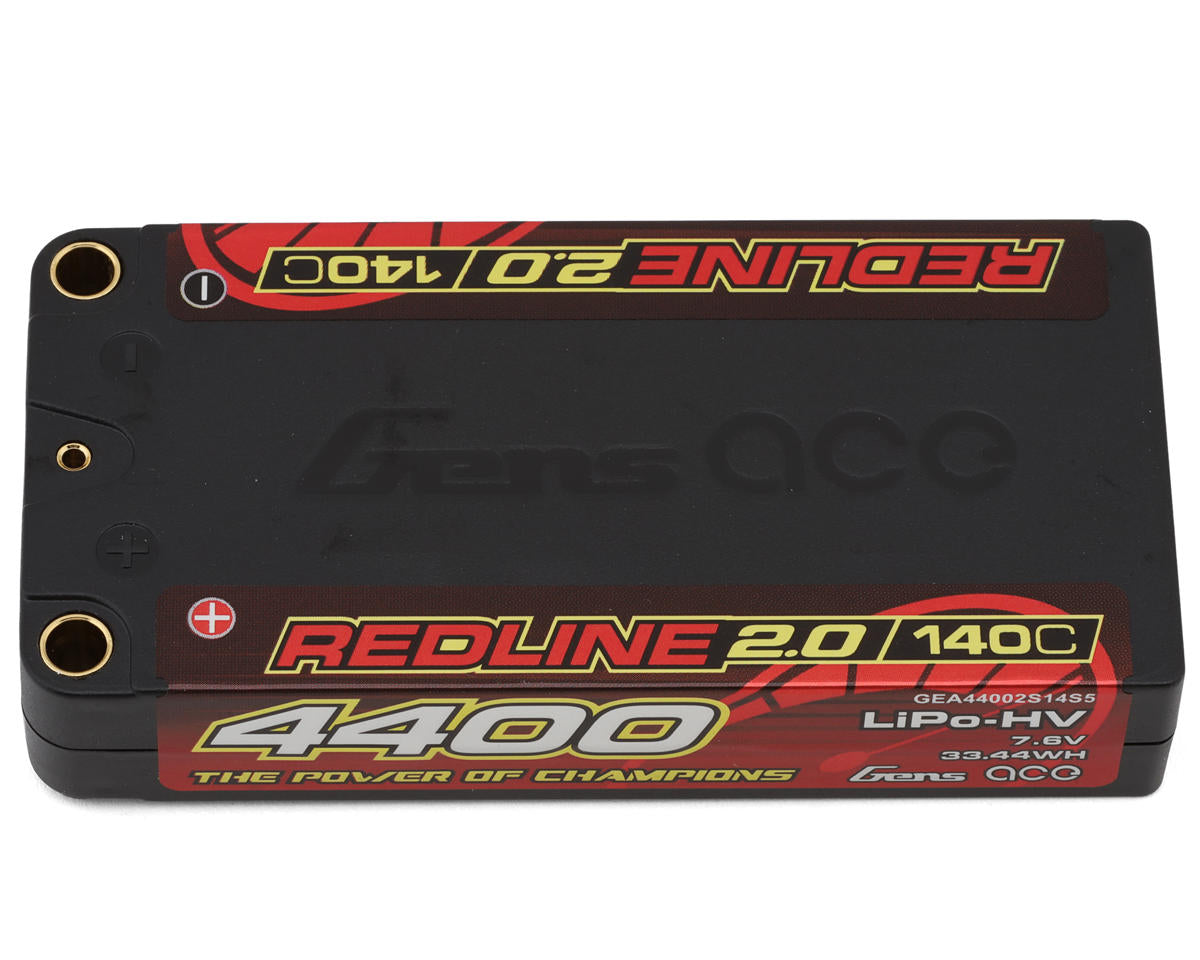 Gens Ace Redline 2.0 2S Shorty LiHV Battery 140C (7.6V/4400mAh) w/5mm Bullets