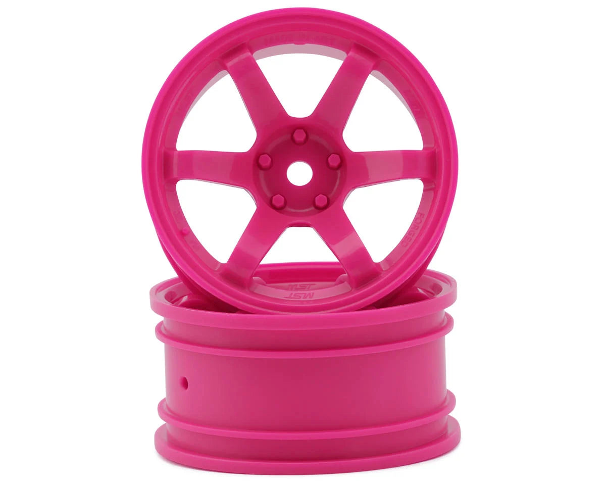 MST TE37 1/10 High Traction Drift Wheels (Hot Pink) (2) (5mm Offset) w/Mounting Foam