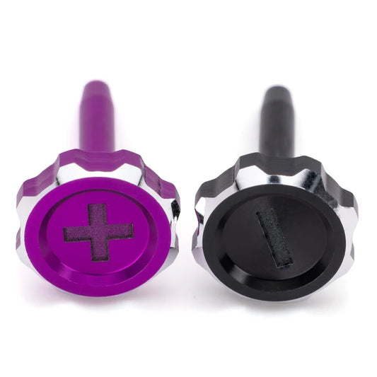 1UP Racing Lockdown Adjustable Bullet Plug Replacement Thumb Screws - Pair - Purple/Black