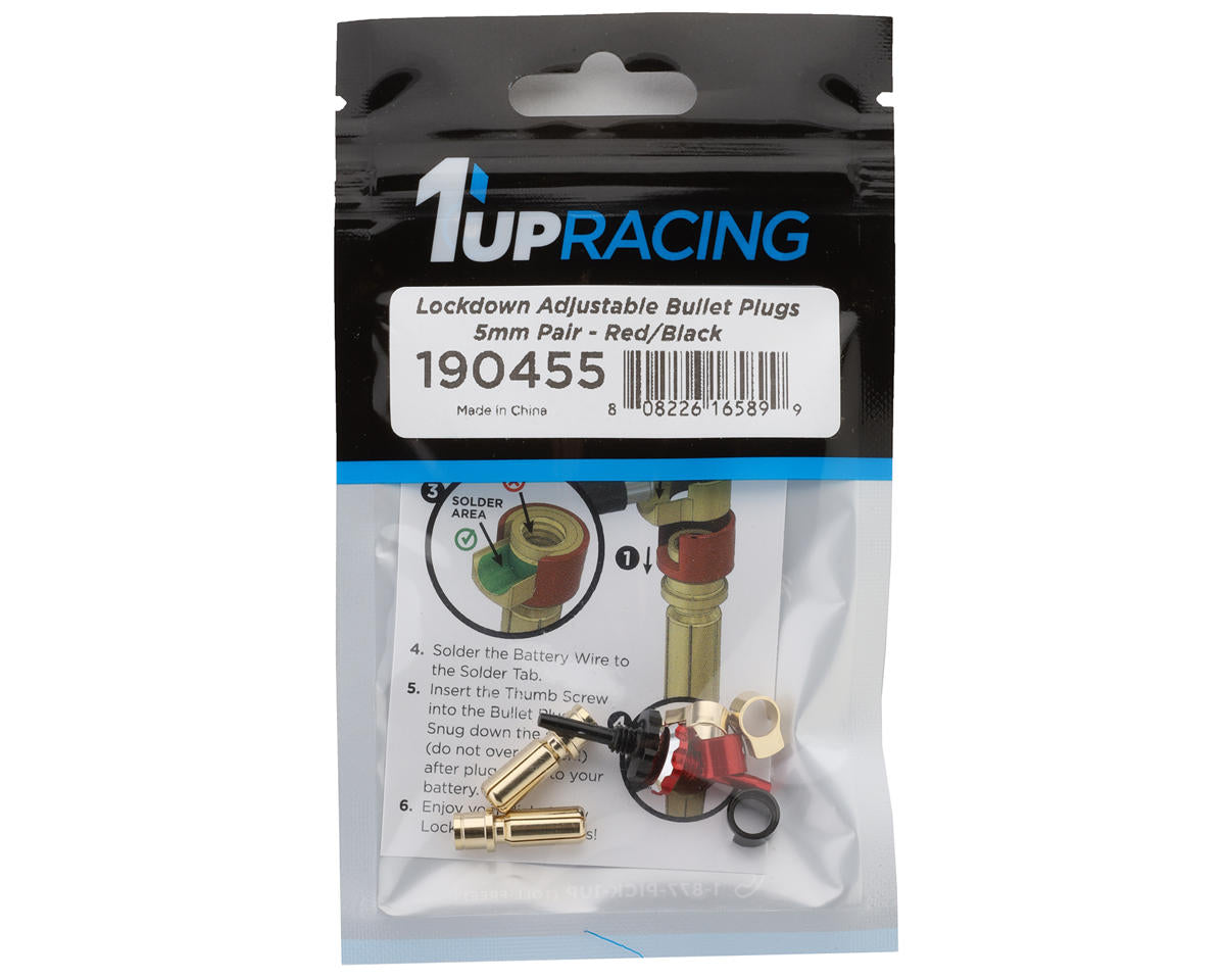 1UP Racing "Lockdown" Adjustable Bullet Plug Grips w/5mm Bullets (Red/Black)