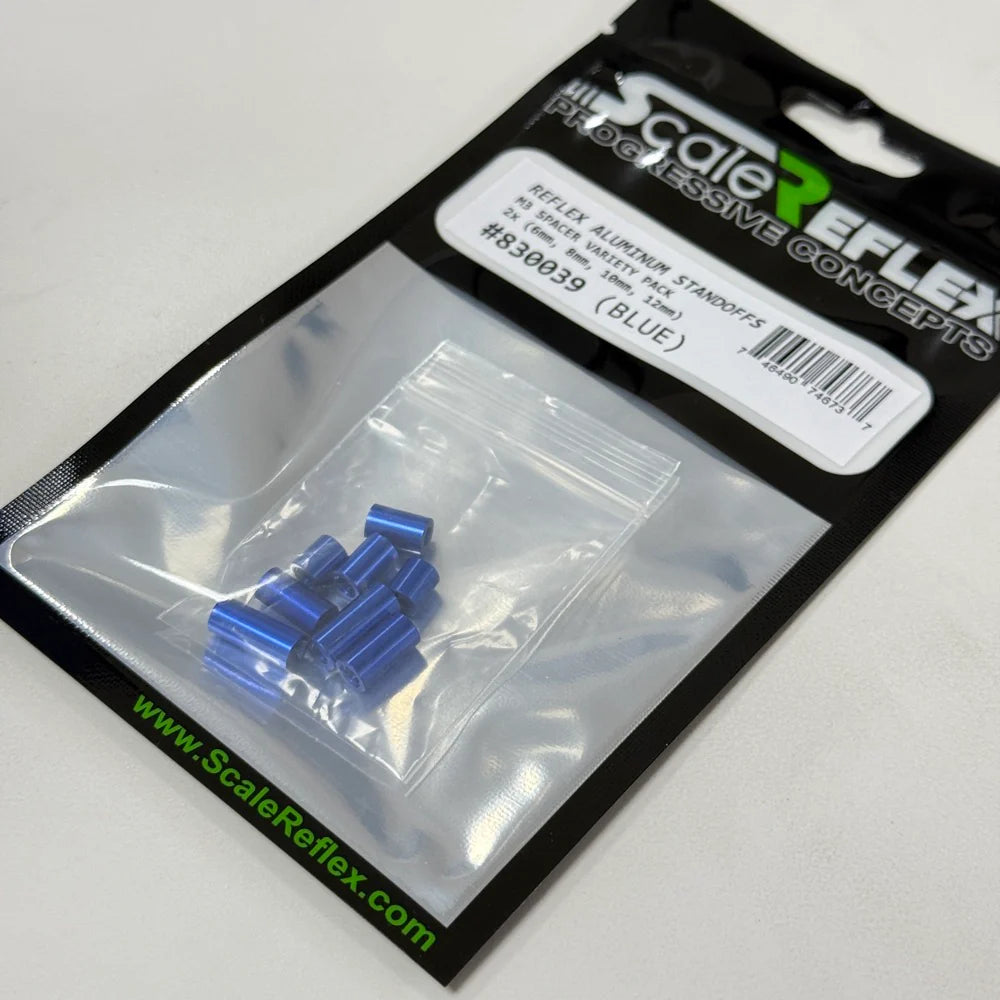 SCALE REFLEX VARIETY PACK: M3 Aluminum Threaded Standoffs Spacers (6mm 8mm 10mm 12mm) (8-Pack) Blue