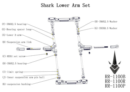 Rhino Racing SHARK - Lower Aluminum Arms - RED [Rhino Racing] RR-1100R