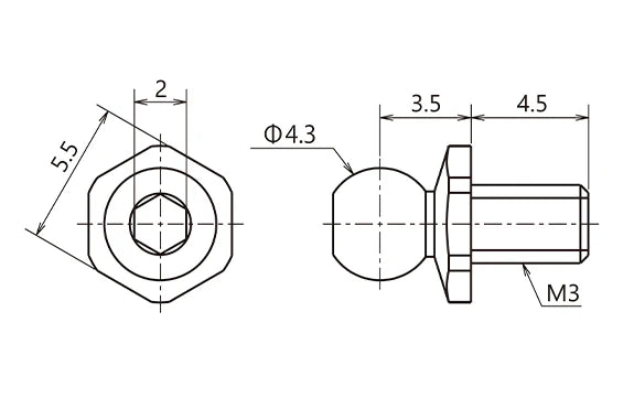 Reve D SPM Titanium Ball Stud Short neck S size (F4.3mm, Screw length 4.5mm, 2pcs.) RT-006SNS