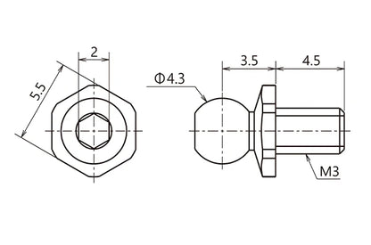 Reve D SPM Titanium Ball Stud Short neck S size (F4.3mm, Screw length 4.5mm, 2pcs.) RT-006SNS