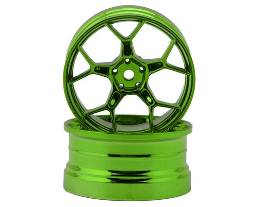 DS Racing Feathery Split Spoke Drift Wheels (Green Hi Gloss) (2) (6mm Offset) w/12mm Hex