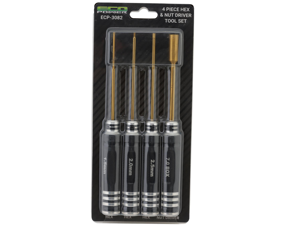 EcoPower 4-Piece Metric Hex & Nut Driver Tool Set (1.5, 2.0, 2.5mm/7mm)