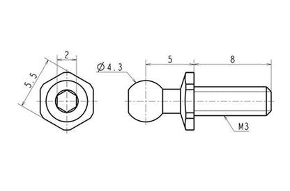 REVE D SPM TITANIUM ROD END BALL L (4.3mm, SCREW LENGTH 8.0MM, 2 PIECES)(RT-006LA)
