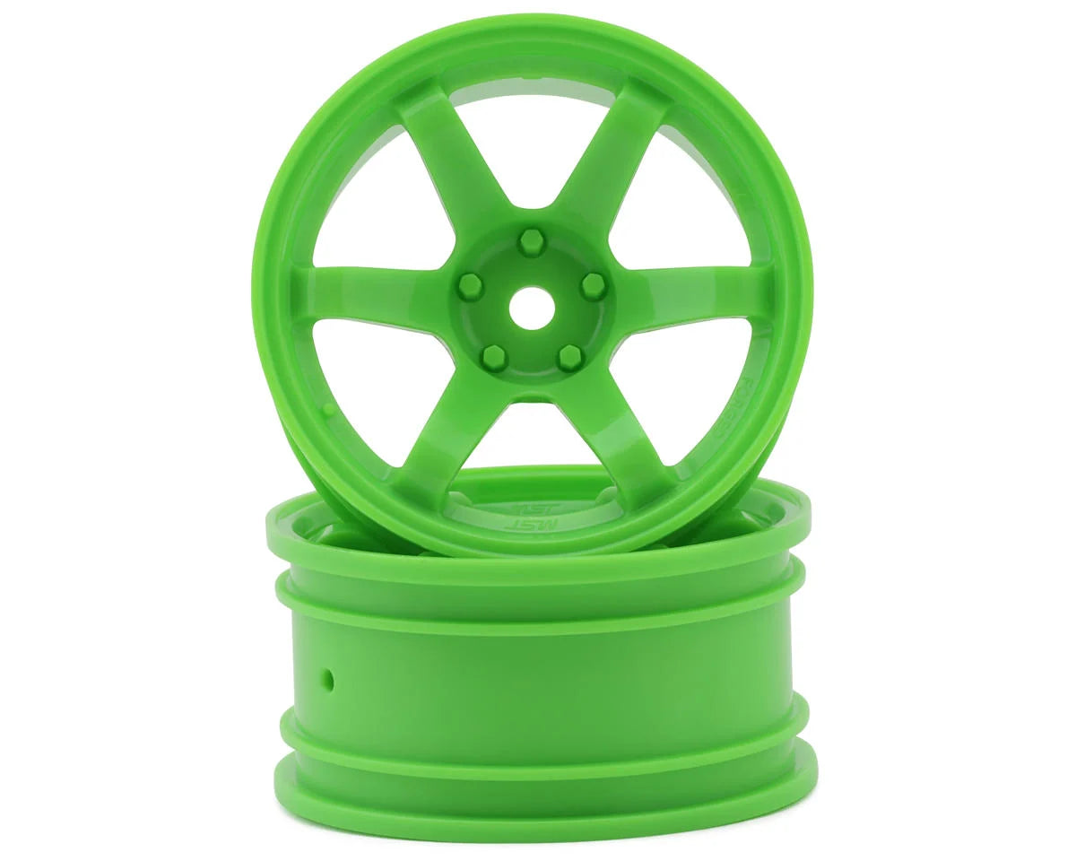 MST TE37 1/10 High Traction Drift Wheels (Green) (2) (5mm Offset) w/Mounting Foam