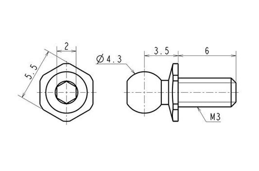 REVE D SPM TITANIUM ROD END BALL SHORT NECK (4.3mm, SCREW LENGTH 6.0MM, 2 PIECES)(RT-006SNA)