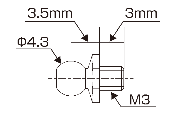 REVE D SPM TITANIUM ROD END BALL SHORT NECK (4.3mm, SCREW LENGTH 3.0MM, 2 PIECES)(RT-006SN3)