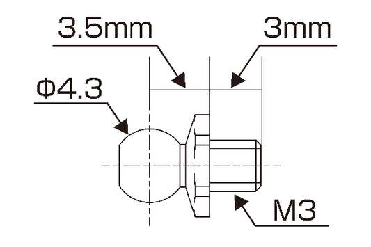REVE D SPM TITANIUM ROD END BALL SHORT NECK (4.3mm, SCREW LENGTH 3.0MM, 2 PIECES)(RT-006SN3)