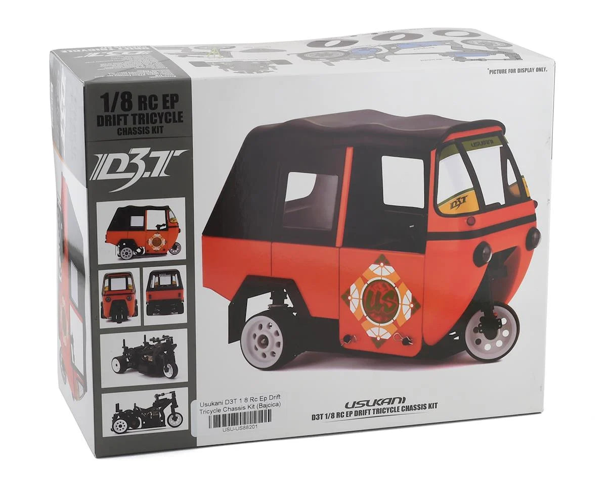 Usukani D3T 1/8 RC Drift Tricycle Chassis Kit (Clear) (BAJCICA Body) (USU-US88201)